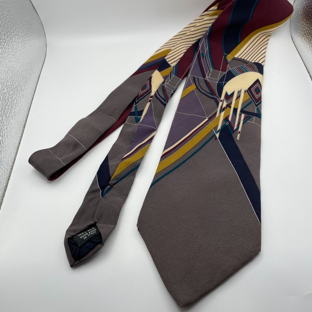 Frank Lloyd Wright Frozen Spheres Silk Tie Grey Purple Art Deco Handmade Italy